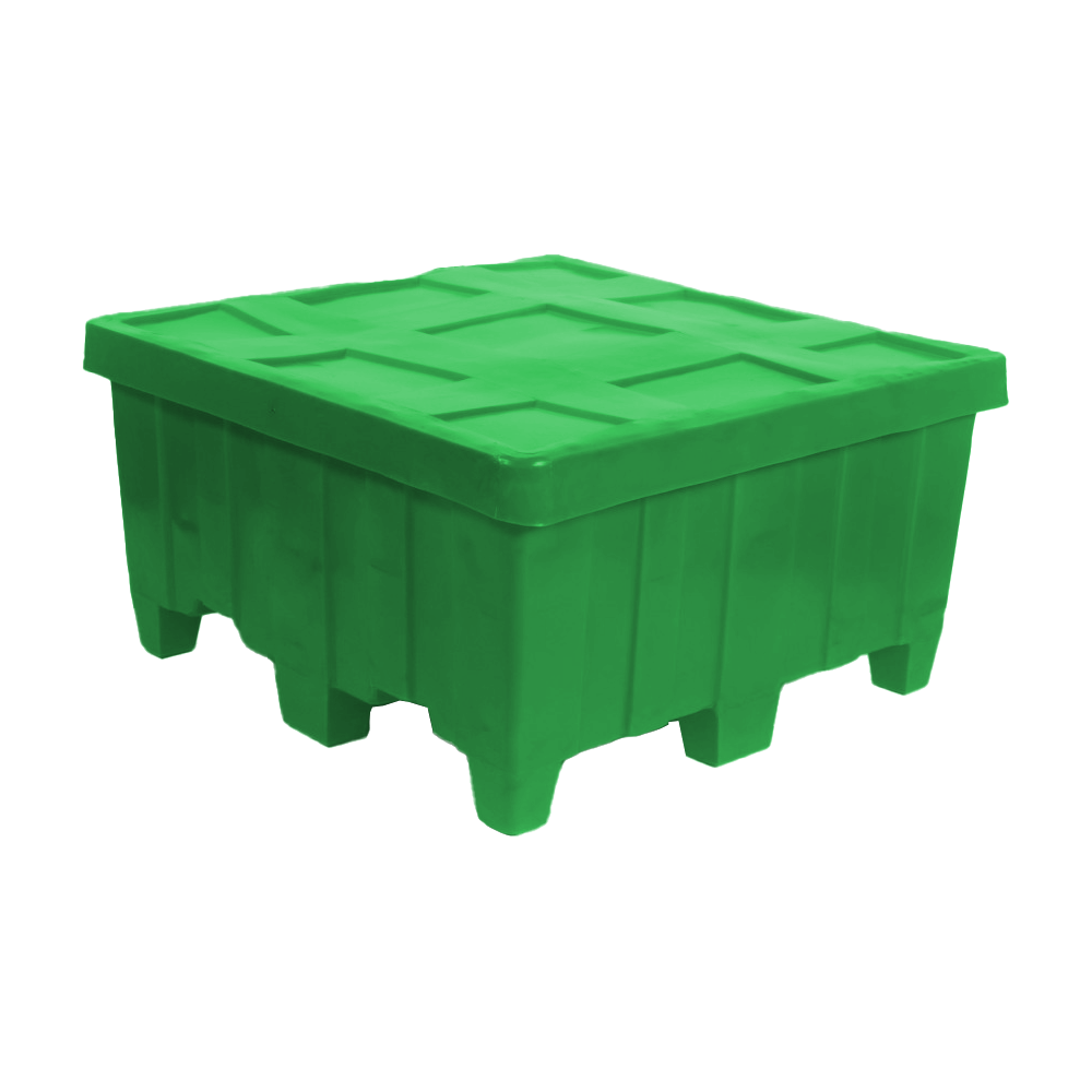 MTG, Forkliftable Bulk Container with Lid, 14.5 Bushel, 44" x 44" x 23" - Lime Green, Heavy Duty 