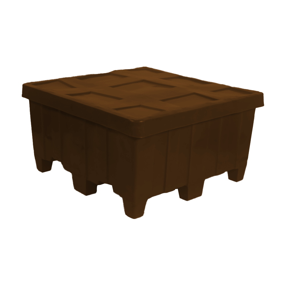 MTG, Forkliftable Bulk Container with Lid, 14.5 Bushel, 44" x 44" x 23" - Brown, Heavy Duty 