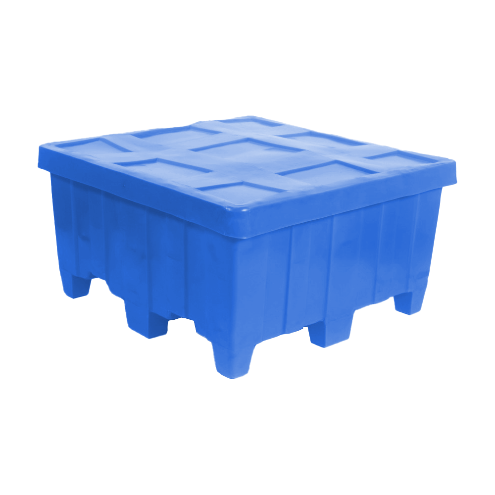 MTG, Forkliftable Bulk Container with Lid, 14.5 Bushel, 44" x 44" x 23" - Blue, Heavy Duty 