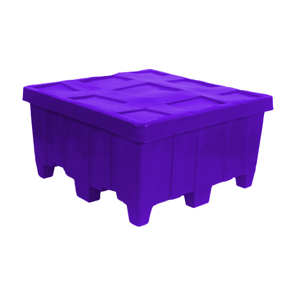 MTG, Forkliftable Bulk Container with Lid, 14.5 Bushel, 44" x 44" x 23" - Purple, Heavy Duty 