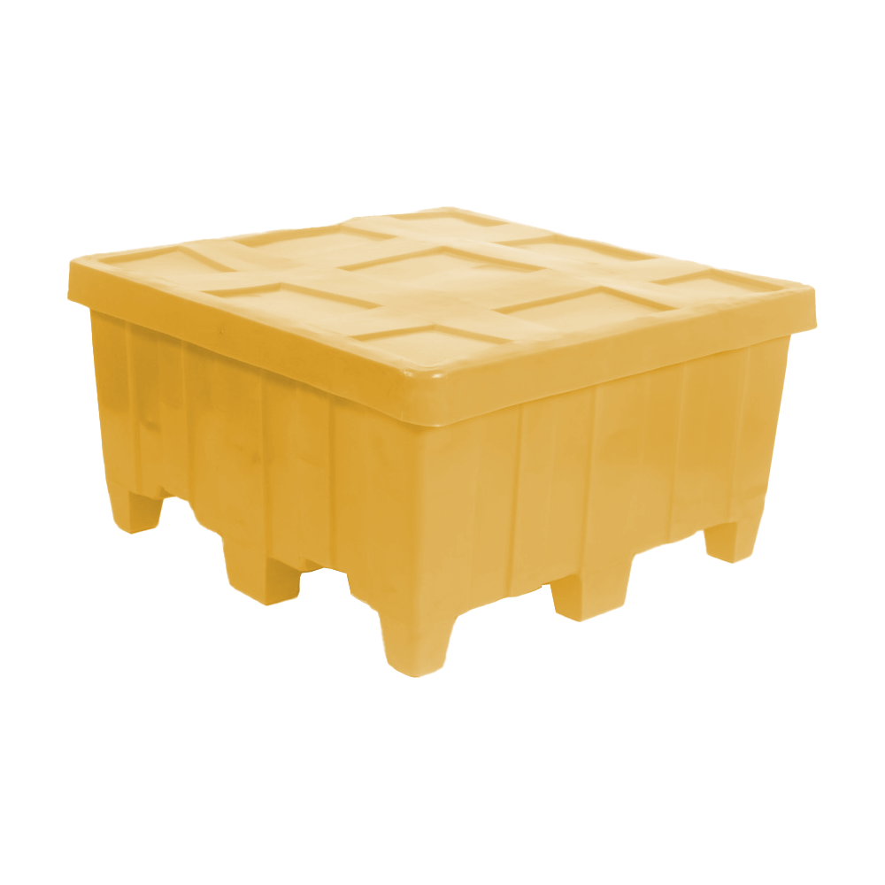 MTG, Forkliftable Bulk Container with Lid, 14.5 Bushel, 44" x 44" x 23" - Yellow, Heavy Duty 