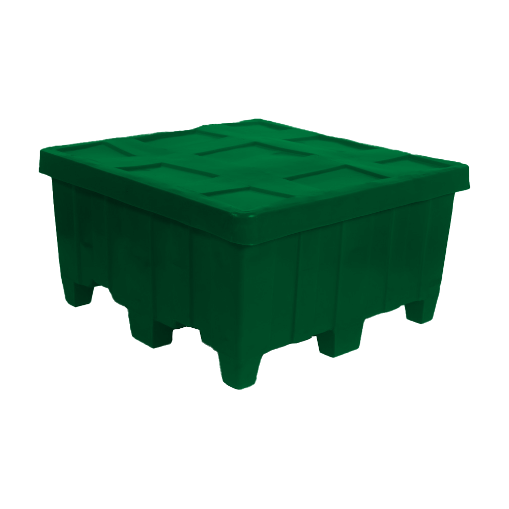 MTG, Forkliftable Bulk Container with Lid, 14.5 Bushel, 44" x 44" x 23" - Green, Heavy Duty 