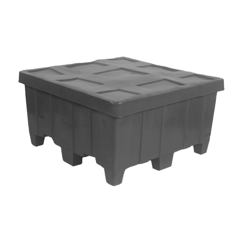MTG, Forkliftable Bulk Container with Lid, 14.5 Bushel, 44" x 44" x 23" - Dark Gray, Heavy Duty 