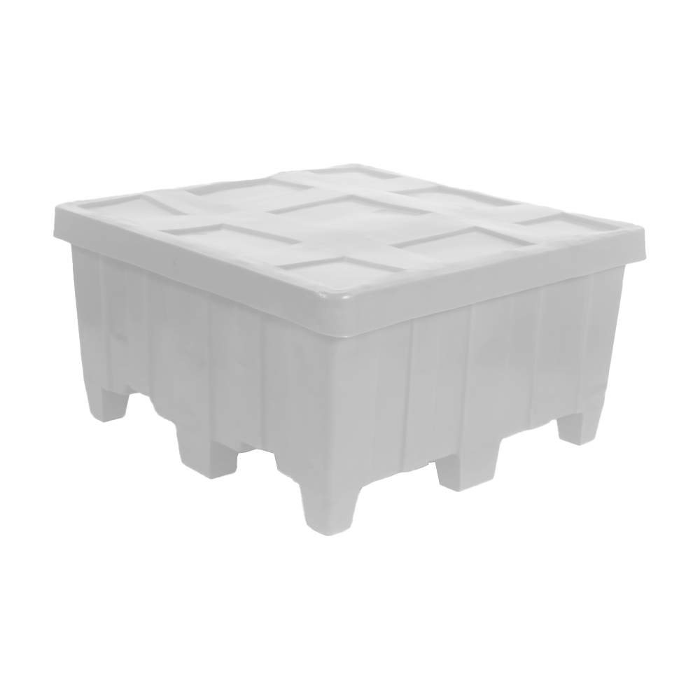MTG, Forkliftable Bulk Container with Lid, 14.5 Bushel, 44" x 44" x 23" - White, Heavy Duty 